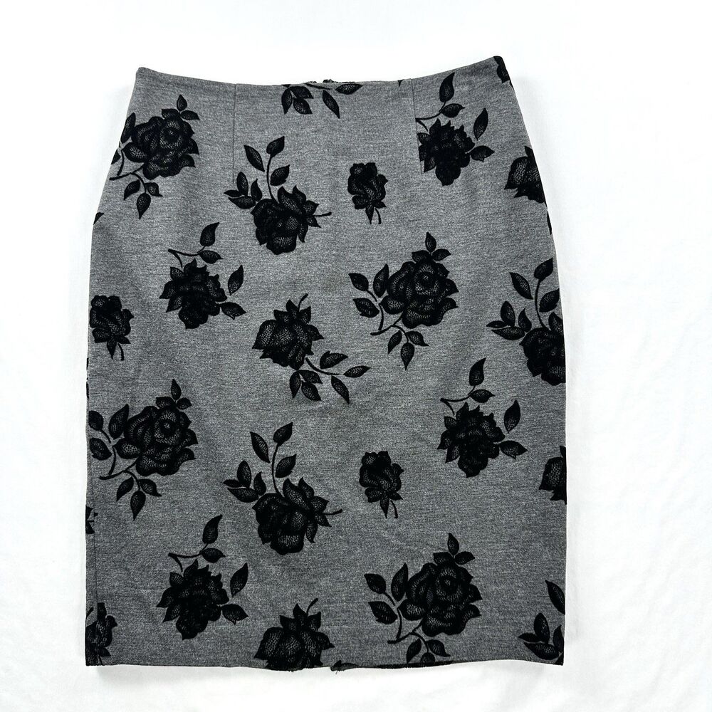 White House Black Market Pencil Skirt Size 8 Floral Flocked Secretary Whimsigoth